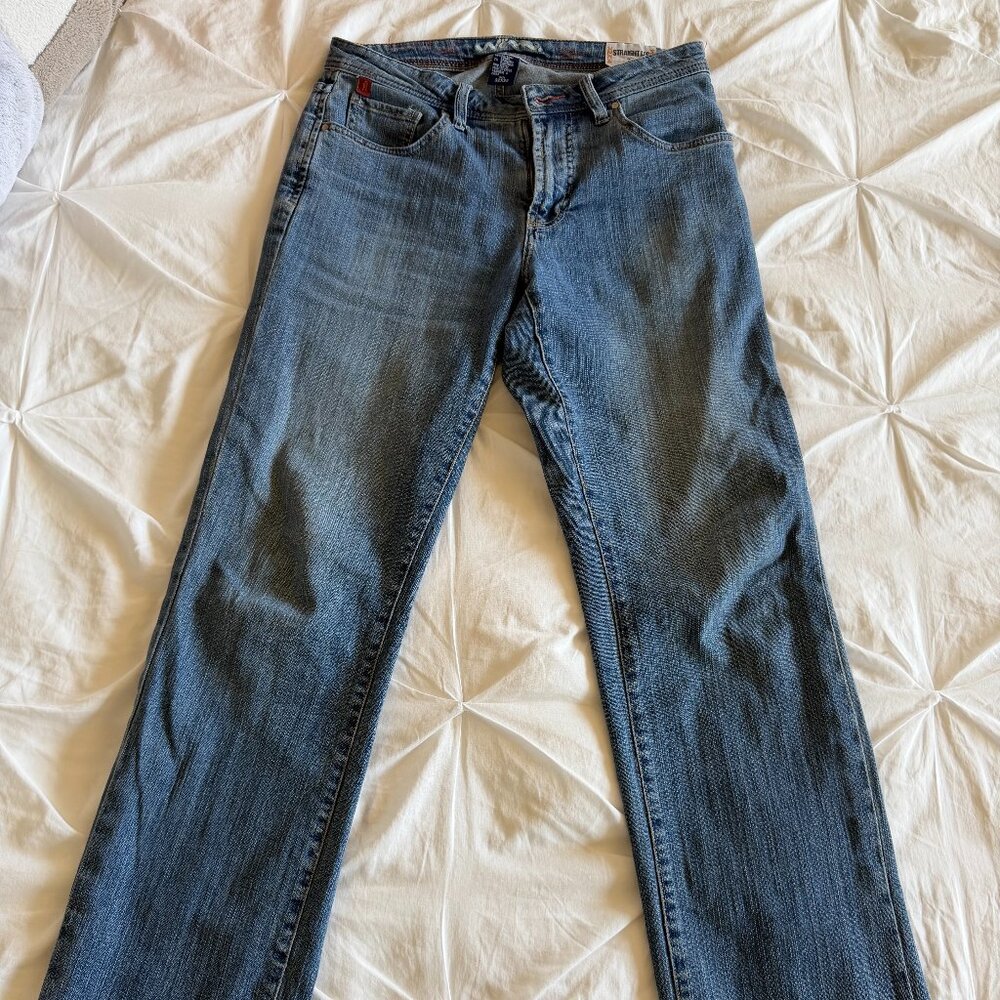 WÖRN Age Denim Straight Leg Jeans 32x34 Light Stonewash Faded W Rivets Pinstripe